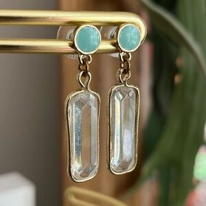 Elegant Aqua/Turquoise and Gold tone Drop Earrings.